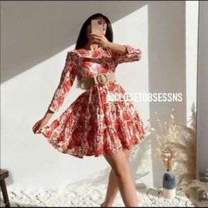Zara Red and Pink Floral Sharon Mini Dress Size XS